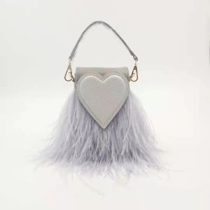 2025 Shiling fashion brand womens bags heart-shaped bags feather bags ostrich feather bags hand-held and crossbody phone bags