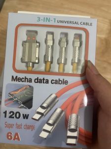 Dây sạc nhanh 3 đầu 120w BỌC THÉP cao cấp cho các dòng máy