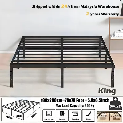 【In Stock-ships within 24H】Metal Bed Frame Heavy Duty Iron Bed Frame Queen/King Size Metal Bed Katil Besi Anti-Rust & Sturdy Powder Coated Minimalist Design for Hostel/Home (Black/White) 高級鐵藝床架 铁架床