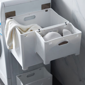 Foldable Plastic Laundry Basket Wall-mounted Space Saving Laundry HampersPunch-free Retractable Storage Basket Suitable for Bathroom