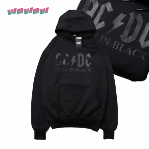 Hoodie Jaket Sweater ACDC  X  P U L L  &  B E A R  Black In Black Rock Band Clothing Streetwear