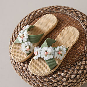 [Free Shipping] Cloth Flowers Three-Flower Slippers WomenS Summer Outdoor Wear-Resistant Non-Slip Cross Strap Flat Beach Shoes WomenS Sandals