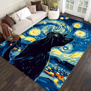 Oil Painting Style Owl Cow Cat Colorful Living Room Carpet Hotel Homestay Decorative Dirt-resistant Wear-resistant Bedroom Bedside Rug Study Room Mat 色彩油画风格客厅地毯 酒店民宿装饰毯 耐脏 耐磨 卧室床边毯书房地毯 FUNIANQI