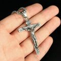 Mens Silver Stainless Steel Jesus Christ Crucifix Cross Pendant Necklace Chain necklace for men. 