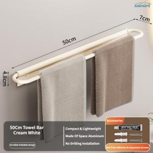[SG Seller]Versatile Punch-Free Towel Bar Wall Hanging Towel & Slipper Rack Bathroom Space Saving Storage