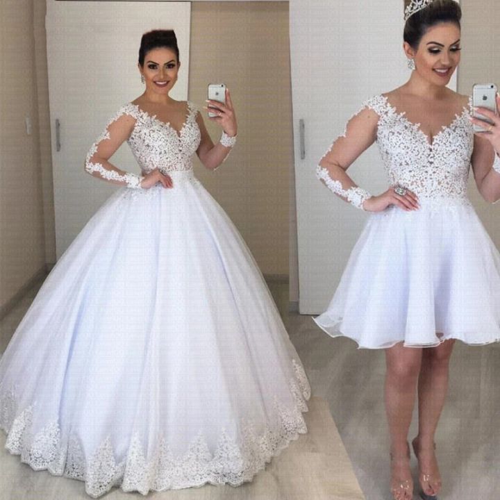 Wedding Dresses With Detachable Skirt Bowknot Two Pieces Lace Bridal Gown  Custom | eBay
