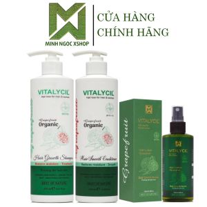 Combo dầu gội xả xịt bưởi phục hồi chống rụng kích mọc tóc Vitalycil Grapefruit 470ML + 100ML