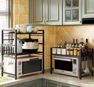 [Local Seller] Adjustable Microwave Oven Rack Kitchen Storage Shelf Organizer Extendable