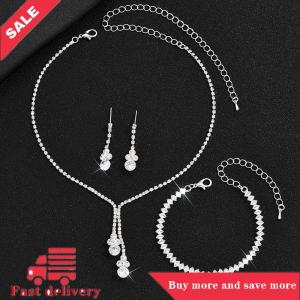 [COD] 3Pcs Fashionable Womens Jewelry Set With Zircon Earrings Necklaces Bracelets Wedding Decoration