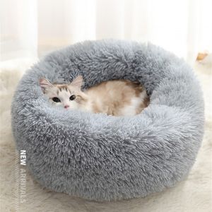 Pet Bed Dog Bed Cat Bed Soft Fluffy Plush Donut Pet Bed Round Plush Round Cozy Warm Bed Fur Bed Thicken Comfortable Sleeping Bed Mat