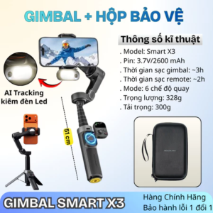 Gimbal SMART X3 PRO Phiên Bản 2026 - Gymbal Chống Rung Điện Thoại Quay Phim Chụp Ảnh Theo Dõi Vật Thể - Gậy Chống Rung Xoay 360 Độ Dễ Dàng Bản Nâng Cấp Mới Nhất Hỗ Trợ Quay Chụp Chuyên Nghiệp Hàng Chính Hãng