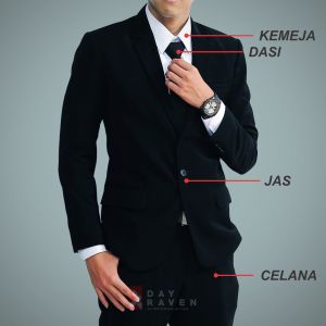 DAYRAVEN - Setelan Jas Formal Premium Hitam Semi Casual Pria Kemeja Celana Blazer Slim Fit