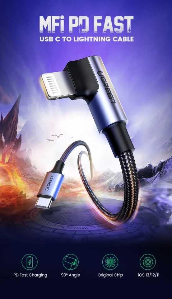 Right Angle Lightning Ugreen 90 Degree Lightning Cable UGREEN USB