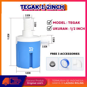 Kran Otomatis Bak Mandi 1/2 3/4 Sensor Keran Tandon Air Pelampung Toren - TEGAK 1/2" NEW ORI
