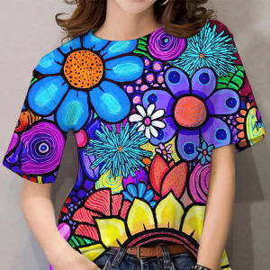 [Local Stock] ZEEMIN Summer Colorful Flower T-Shirts Floral 3D Print Women Short Sleeves T Shirt Y2k Harajuku Streetwear Tees Tops Female Clothing