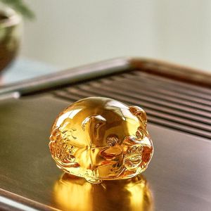 Tượng heo pha lê tài lộc vật phẩm phong thủy lợn vàng trang trí decor nhà cửa
