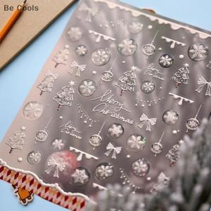 💟【Special price】💟Be Cools Cute Christmas Style White Christmas Tree Snowflake Nail Art Stickers Red Bow Nail Art Print Embossed Sticker Festive Nail Decor