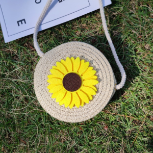 Kids Girls Messenger Bag Girls Crossbag Straw Shoulder Bag Summer Cartoon Cute Flower Mini Bag