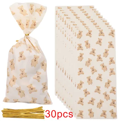 30/50pcs Teddy Bear Candy Gift Bag Plastic Cookie Dessert Packaging Bags Kids Birthday Party Decoration Supplies Baby Shower