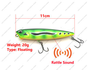 Anh 20g 110mm 11cm Big Realis Pencil Top Water Fishing Lures with Rattle Sound