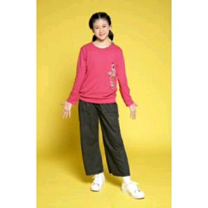 Little pineapple setelan kulot denim Bangtan cake bordir Eva anak tanggung 6-11Y