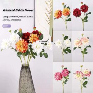 REGISTR Handmade Artificial Dahlia Flower Realistic Real Touch Simulation Big Dahlia Flower Arrangement 76cm Faux Dahlia Branch Home Room Decor