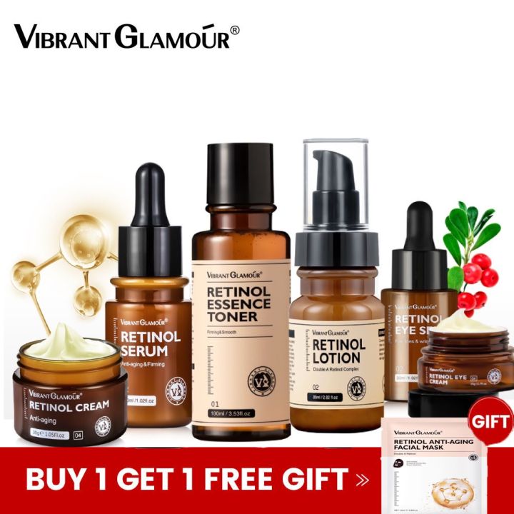 VIBRANT GLAMOUR Natural Retinol Sets Face Cream+Facial Serum+Retinol Toner+Retinol Lotion + Eye Cream + Eye Serum | Retinol VA Anti Aging Whitening Renewing Skin Hyaluronic Acid Reduce Fine Lines Wrinkles 6 Pieces