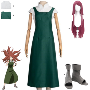 Anime Uzumaki Kushina Cosplay Costume Ninja Green Long Dress T-shirt Shirt Wig Shoe Adult Woman Halloween Carnival Suit2026
