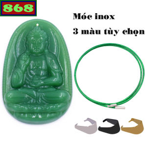 Mặt Phật Đại nhật như lai đá thạch anh xanh lá kèm vòng cổ dây cao su xanh lá mặt Phật bản mệnh mặt dây chuyền Phật