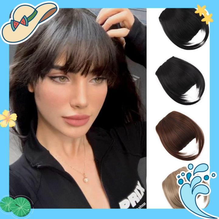 JANNERSATI Natural Synthetic Wig Flat Bangs 10inch Front Face