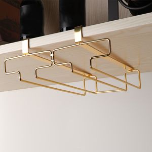 GIGBM Lightweight Goblet Storage Shelf Two rows Durable Wine Glass Hanging Rack Display Rack Rustproof Kitchen Storage Shelf Cabinet Storage