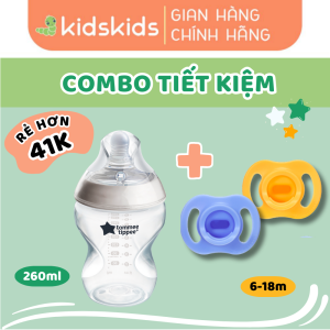 COMBO Ty ngậm silicon siêu nhẹ cho bé Tommee Tippee Ultra Light & Bình sữa ty siêu mềm tự nhiên 260ml