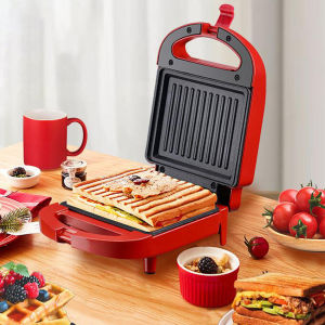 Pemanggang Roti Toaster Panggangan Roti Bakar listrik Alat Panggang Roti Sandwich Maker Sandwich Toaster 600W Alat Pembuat Toaster Anti lengket dengan Toaster Roti Listrik Alat Pembuat Sandwich Multifungsi Panggang Roti Mesin Mesin Pembuat