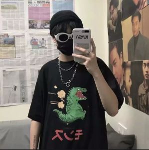 [HCM]Áo thun nam nữ form rộng Hàn quốc in hình Khủng Long Thả Tim Độc Đẹp vải dày mịn mát đường may sắc sảo không phai màu không dính giặt