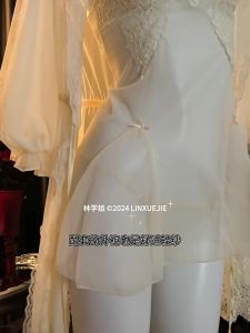 HT419 Set váy ngủ và áo choàng tiểu thư ren bèo v1 kèm ĐỆM LÓT xuyên thấu tôn dáng HT419(126+243)