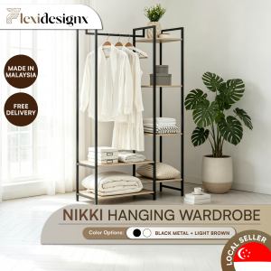 Flexidesignx NIKKI Open Hanging Wardrobe with Shelves Clothes Storage Closet Organizer