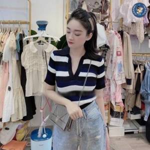 💥[A115] Áo len thun Montoghi dệt kim cổ đức SỌC 3 MÀU phối ĐỀU phong cách Quảng Châu thanh lịch - L2M
