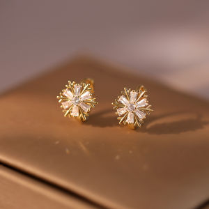 Exquisite Snowflake Zircon Stud Earrings Women 925 Sterling Silver High-Grade Luxury Christmas Gift Jewelry
