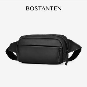 BOSTANTEN Mens Waist Bag กระเป๋าคาดเอวสำหรับผู้ชาย ดีไซน์เรียบง่าย กันน้ำ ความจุขนาดใหญ่ เหมาะสำหรับใช้ในชีวิตประจำวัน