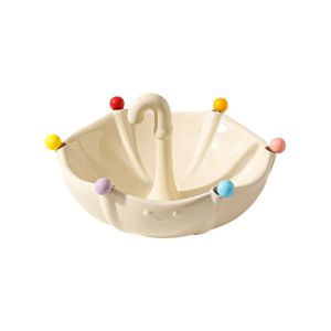 ZSDN MALL với 6 cái nĩa Bát đựng trái cây bằng gốm kèm nĩa Hình Dáng Chiếc Dù Nĩa bằng thép không gỉ Đĩa trái cây sáng tạo Giá trị cao Có thể tái sử dụng Khay đựng nĩa tráng miệng Phòng khách
