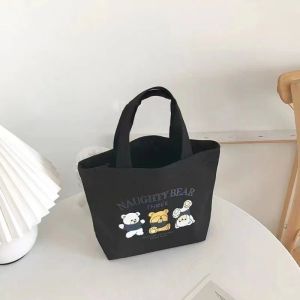 Bear Canvas Female Bag Student Portable Working Small Hand-Carrying Lunch Bag Handbag Canvas Gift Bag