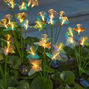 JURHOMIE Waterproof Solar Garden Lights Artificial Flower Floor Lamp Holiday Party Lamp Butterfly Fiber Optic Light Outdoor Garden Decor Butterfly Lawn Lamp For Garden Ambiance