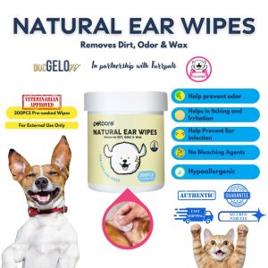 Petcore Natural Ear Wipes 200pcs For Cats and Dogs Removes Earmites Earwax and Dirt Buildup