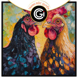 Tranh vợ chồng gà trốnggà mái phú quý viên mãn phong cách hiện đạiTranh treo tường dán tường phong thủy.CGI-916