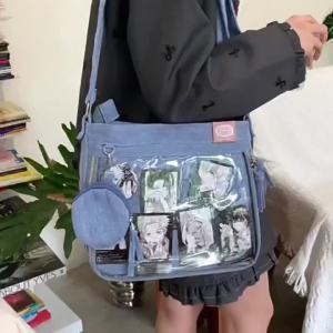 Y2K Cute Denim Ita Bag Womens Fashion Crossbody Bag Harajuku Girl Transparent Shoulder Bag Lady DIY Badge MessengerBag Handbag2026