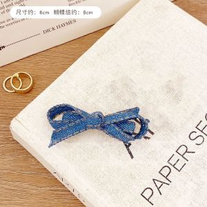 Klip Rambut 复古牛仔蓝色蝴蝶结发夹 Vintage Denim Blue Bow Hair Clip 气质侧边夹飘带 Cute Elegant Back Head Ribbon