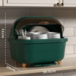 JustLiving 1PC High Capacity Dish Rack Dish Storage Box with Cover Dish Drainer Rack Kitchen Dish Organizer Home Storage Dish Rack Drainer Dish Organiser Transparent Visible Plastic Dish Rack