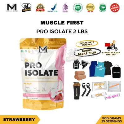 M1 Muscle First Pro Whey Gold Isolate Protein 2 LBS 900 Grams -M1 Rasa Strawberry Parfait HALAL & BPOM