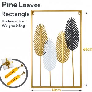 Gold Framed Metal Wall Decor with Square Frame Leaves Art Christmas Decor Artwork Nordic Style