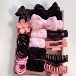 2026 Hot Sale [ Shipped from China ] Matte frosted large claw clip with bow soft hair tie high elasticity hair band 16 Toiletries set B3